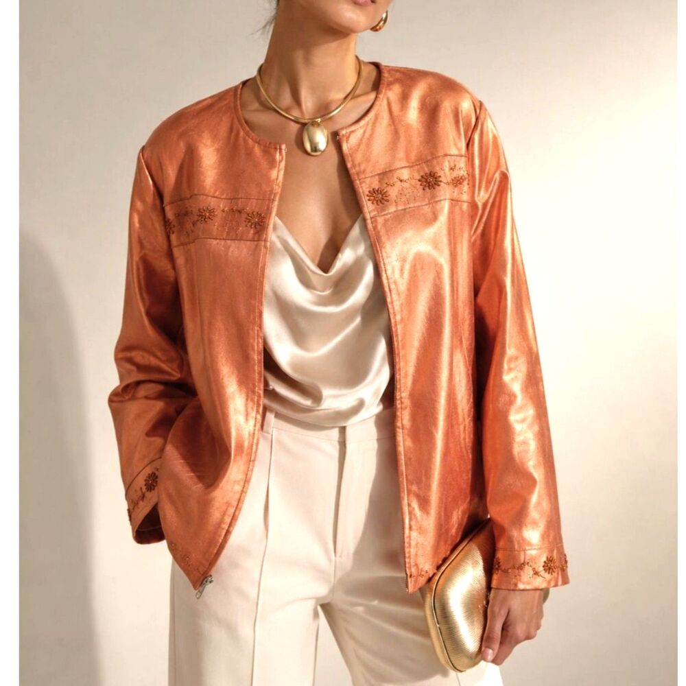 90's Beaded Embroidered 100% Leather Jacket Size XL Going Out Festival Boho Chic